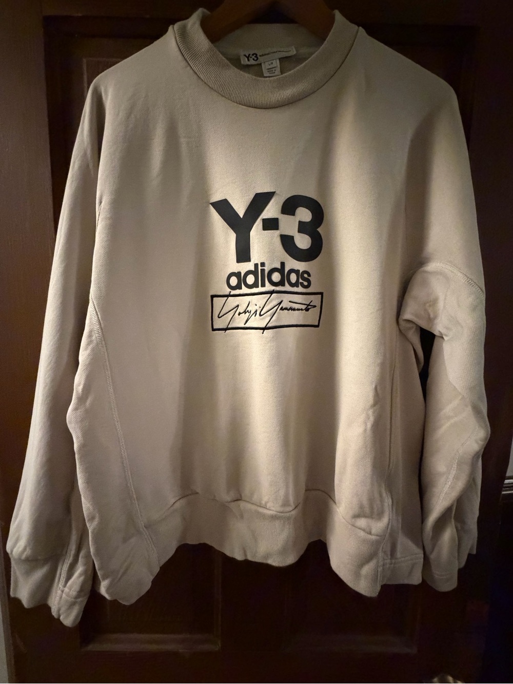 adidas Y-3 Beige Crewneck Sweatshirt with Black Logo